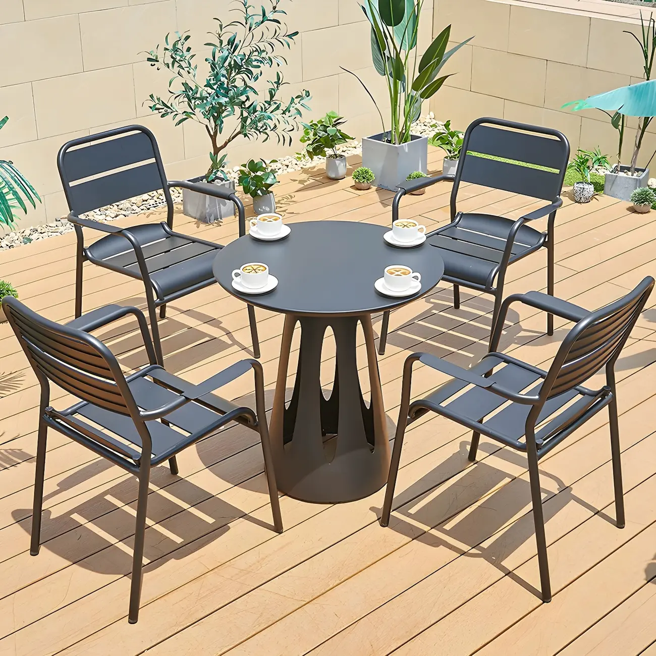 Modern Metal Outdoor Dining Armchair in Stackable Image - 1 | homeyfad