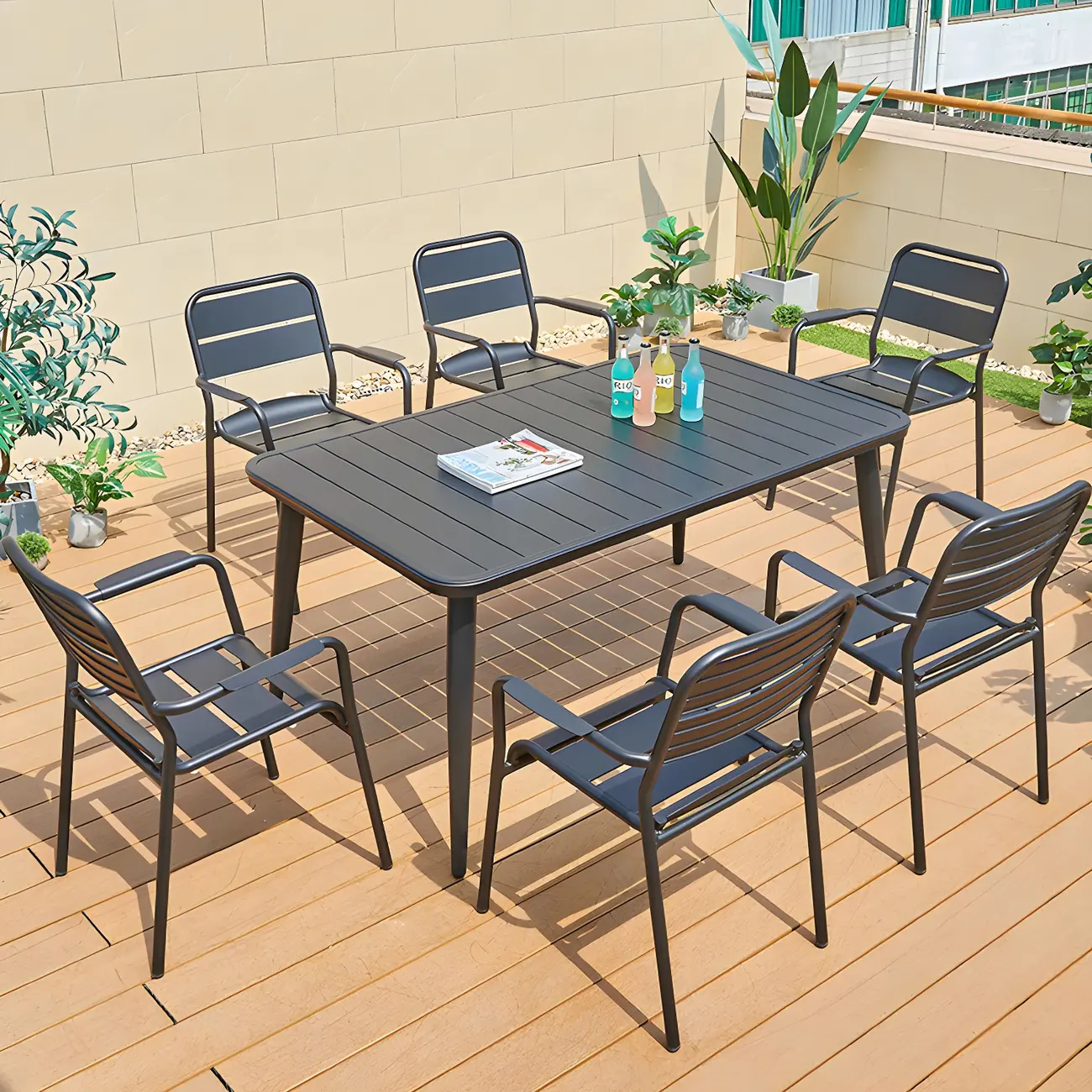 Modern Metal Outdoor Dining Armchair in Stackable Image - 2 | homeyfad