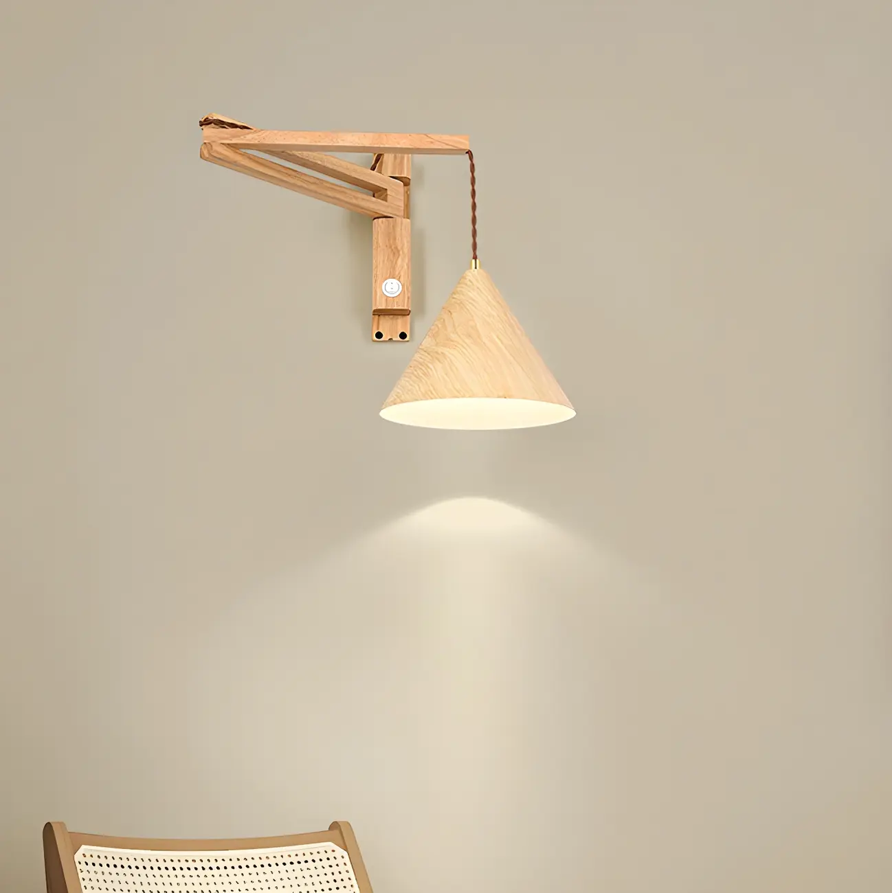 Wooden Cone Shade Swing Arm Wall Light Image - 3 | homeyfad