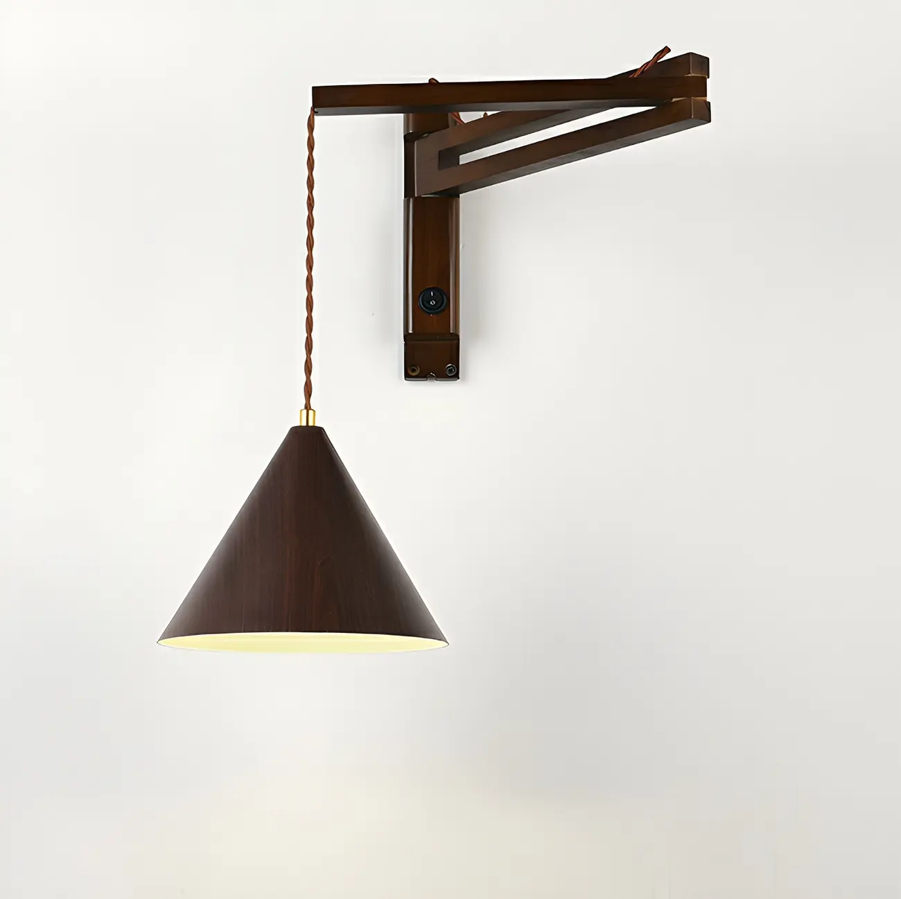 Wooden Cone Shade Swing Arm Wall Light Image - 2 | homeyfad