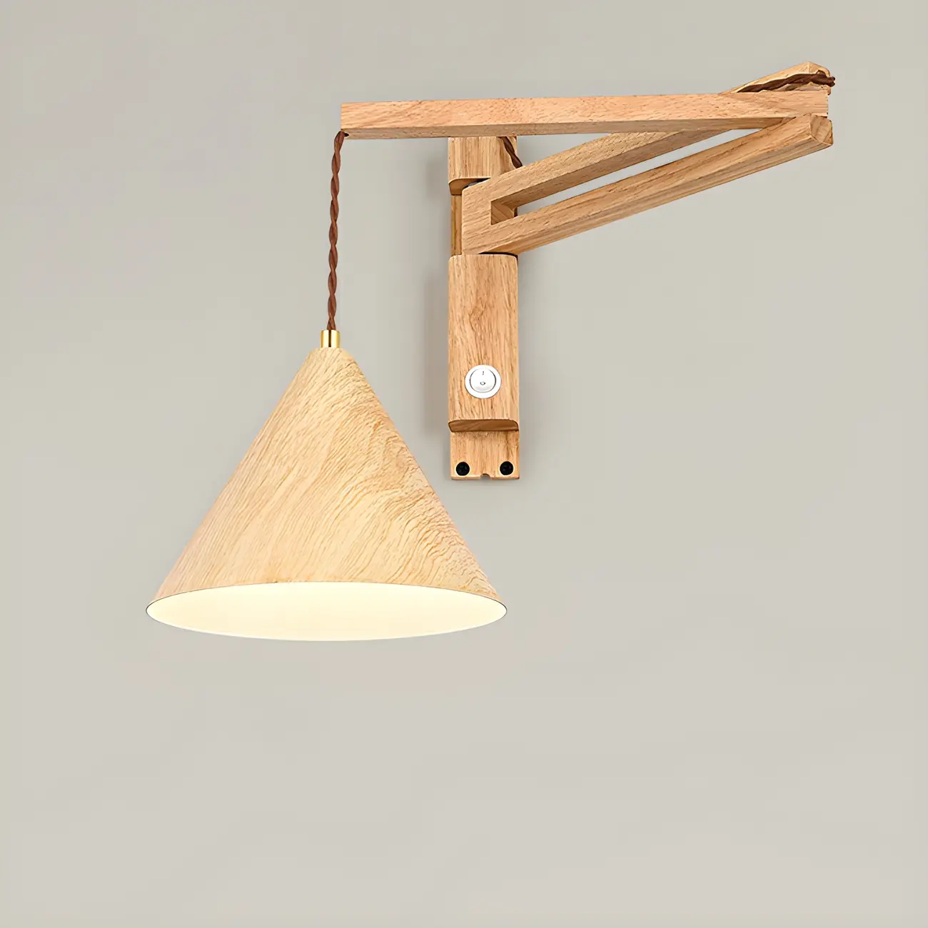 Wooden Cone Shade Swing Arm Wall Light Image - 4 | homeyfad