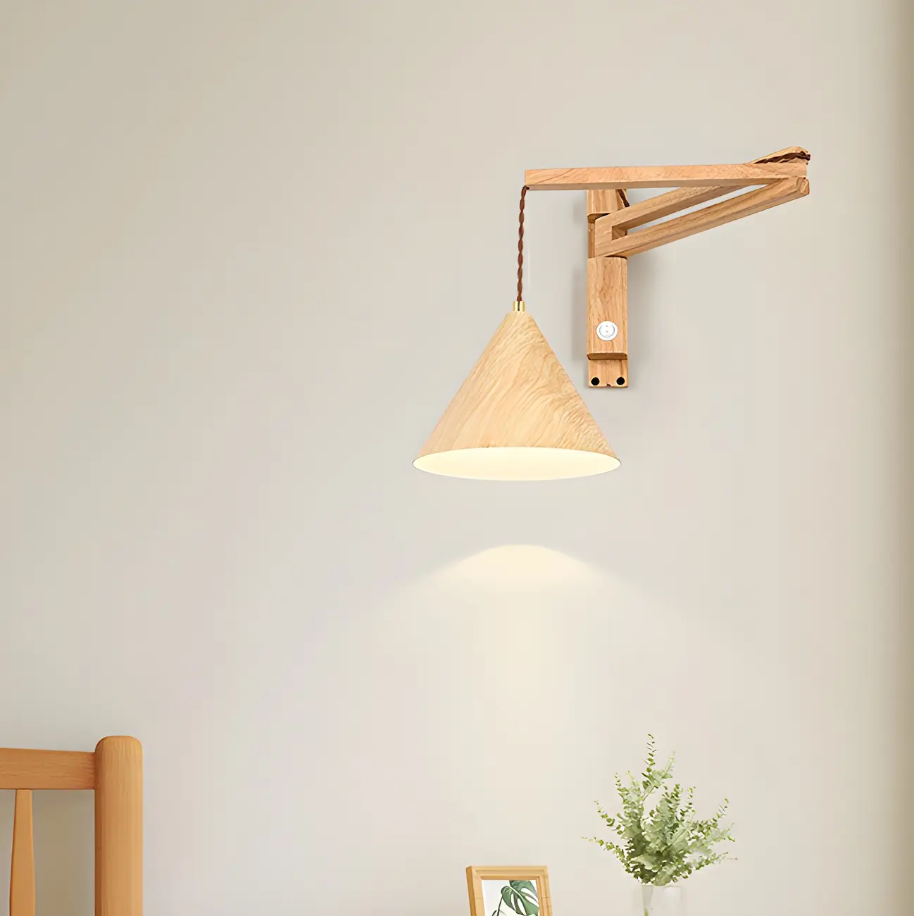 Wooden Cone Shade Swing Arm Wall Light Image - 1 | homeyfad