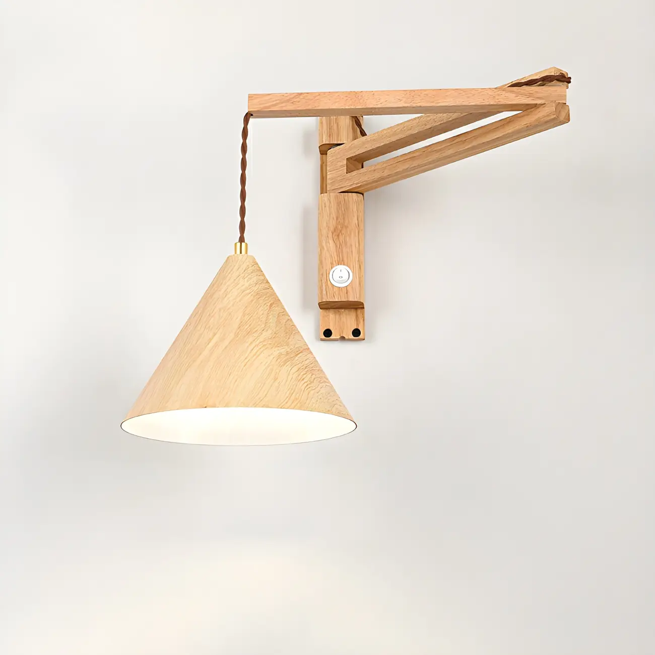 Wooden Cone Shade Swing Arm Wall Light Image - 5 | homeyfad