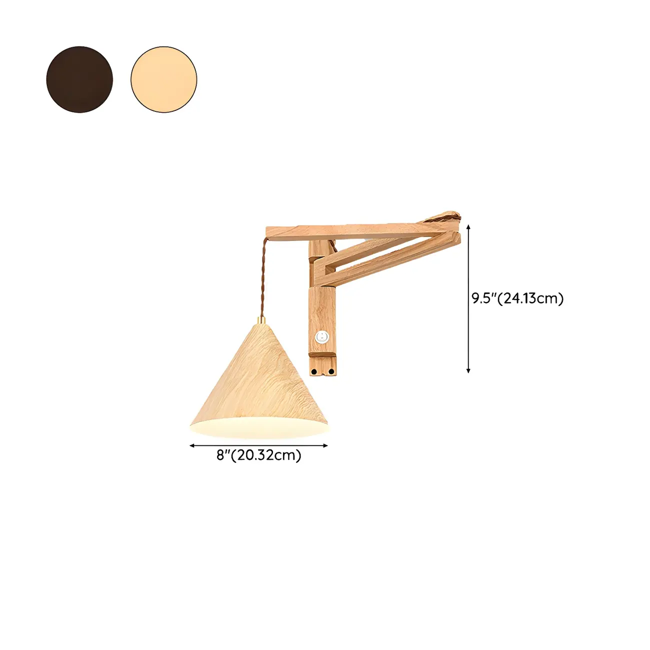 Wooden Cone Shade Swing Arm Wall Light #size | homeyfad