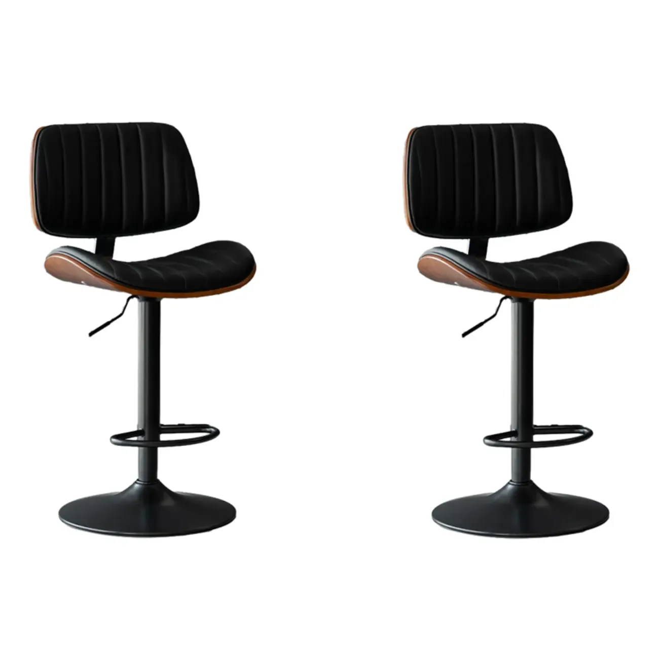 Adjustable Armless Bucket Swivel Leather Bar Stool Image - 15
