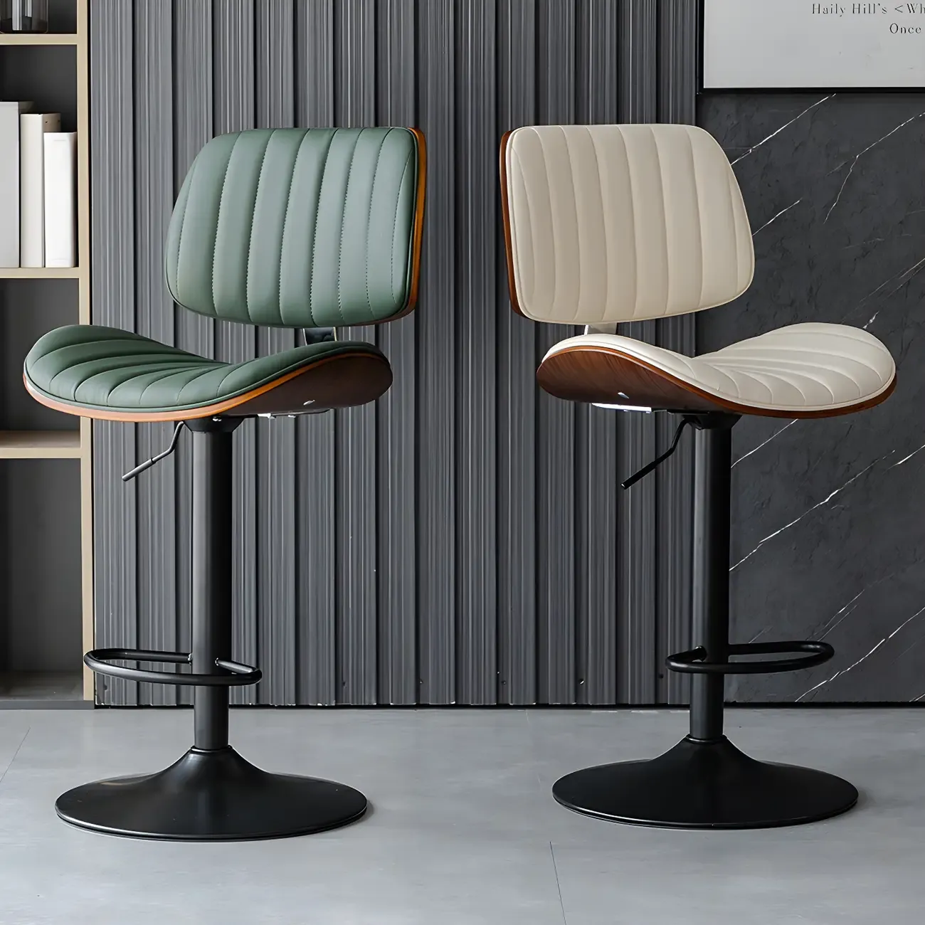 Adjustable Armless Bucket Swivel Leather Bar Stool Image - 1