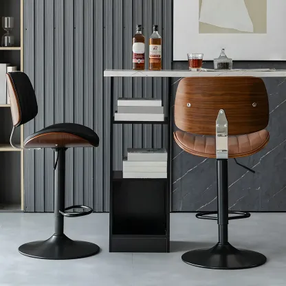 Adjustable Armless Bucket Swivel Leather Bar Stool Image - 3