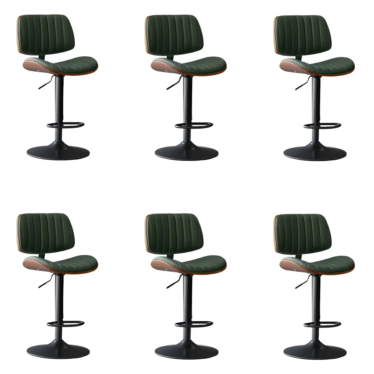 Adjustable Armless Bucket Swivel Leather Bar Stool Image - 29