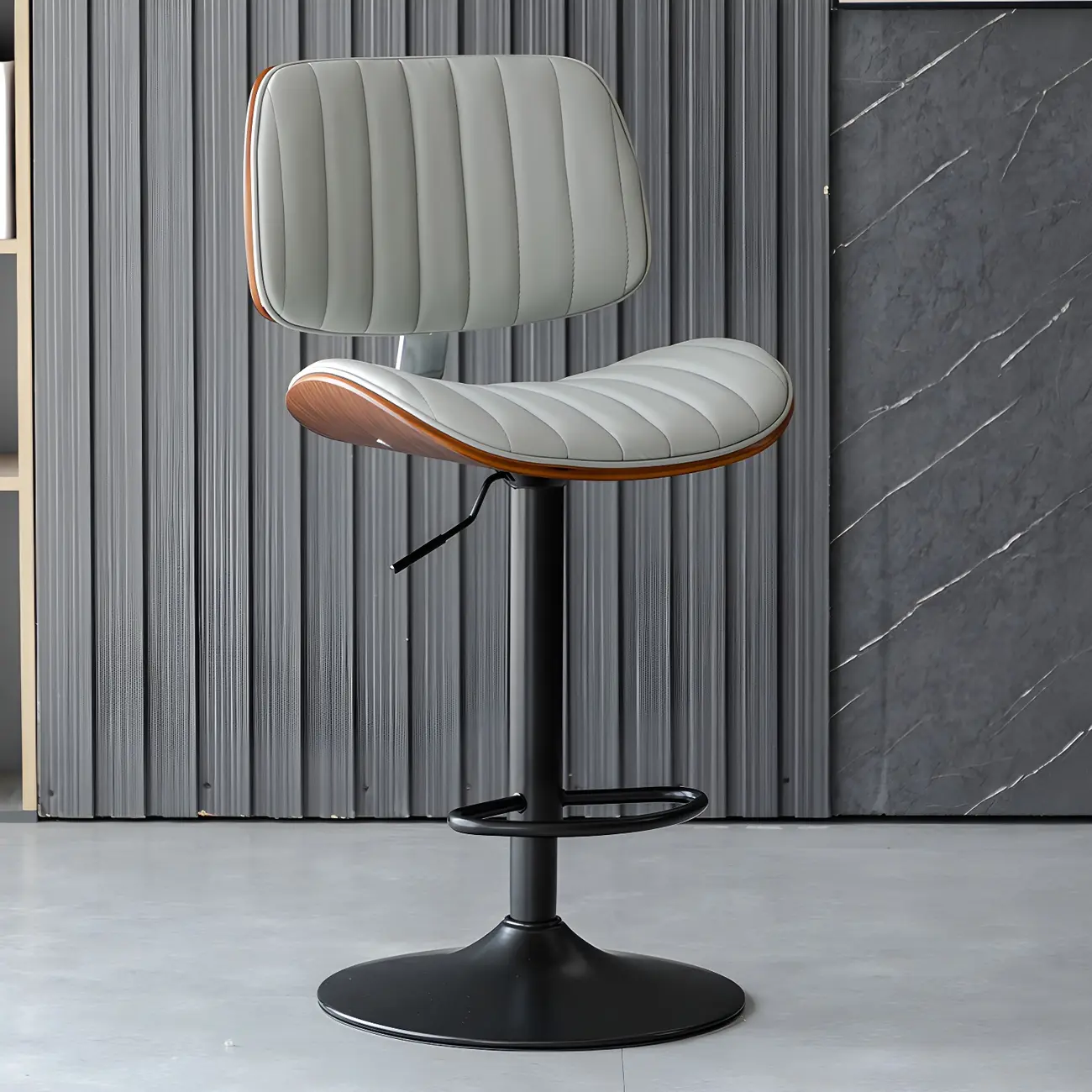 Adjustable Armless Bucket Swivel Leather Bar Stool Image - 9 | homeyfad