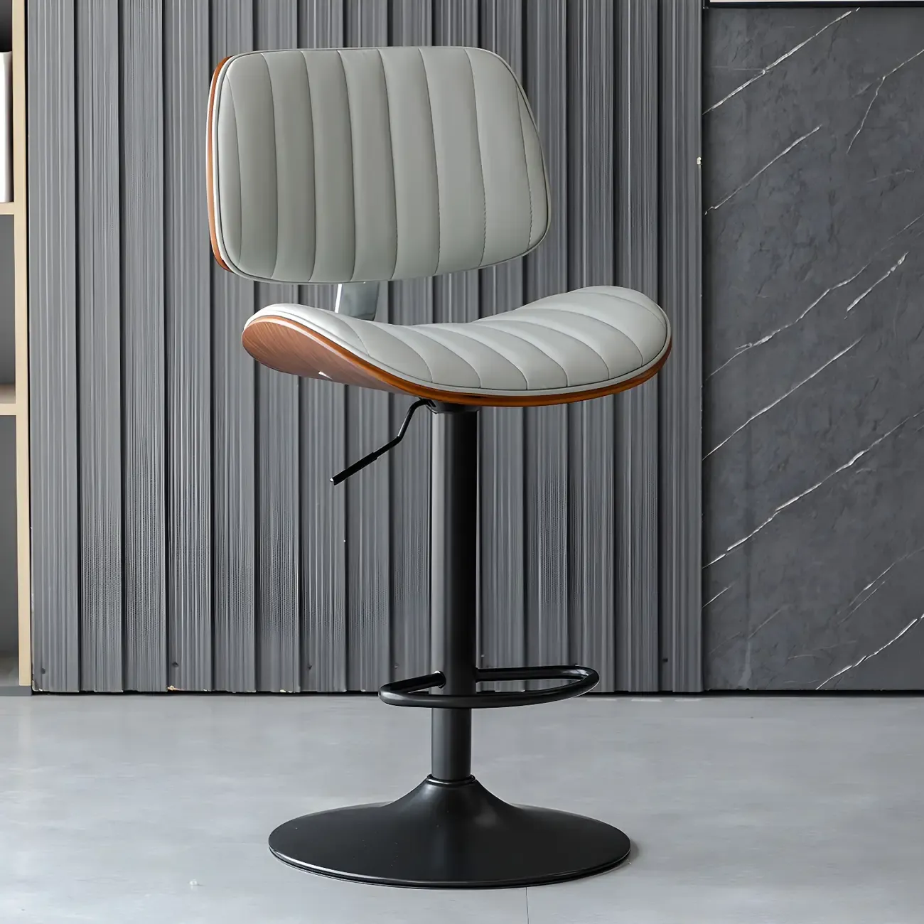 Adjustable Armless Bucket Swivel Leather Bar Stool Image - 9