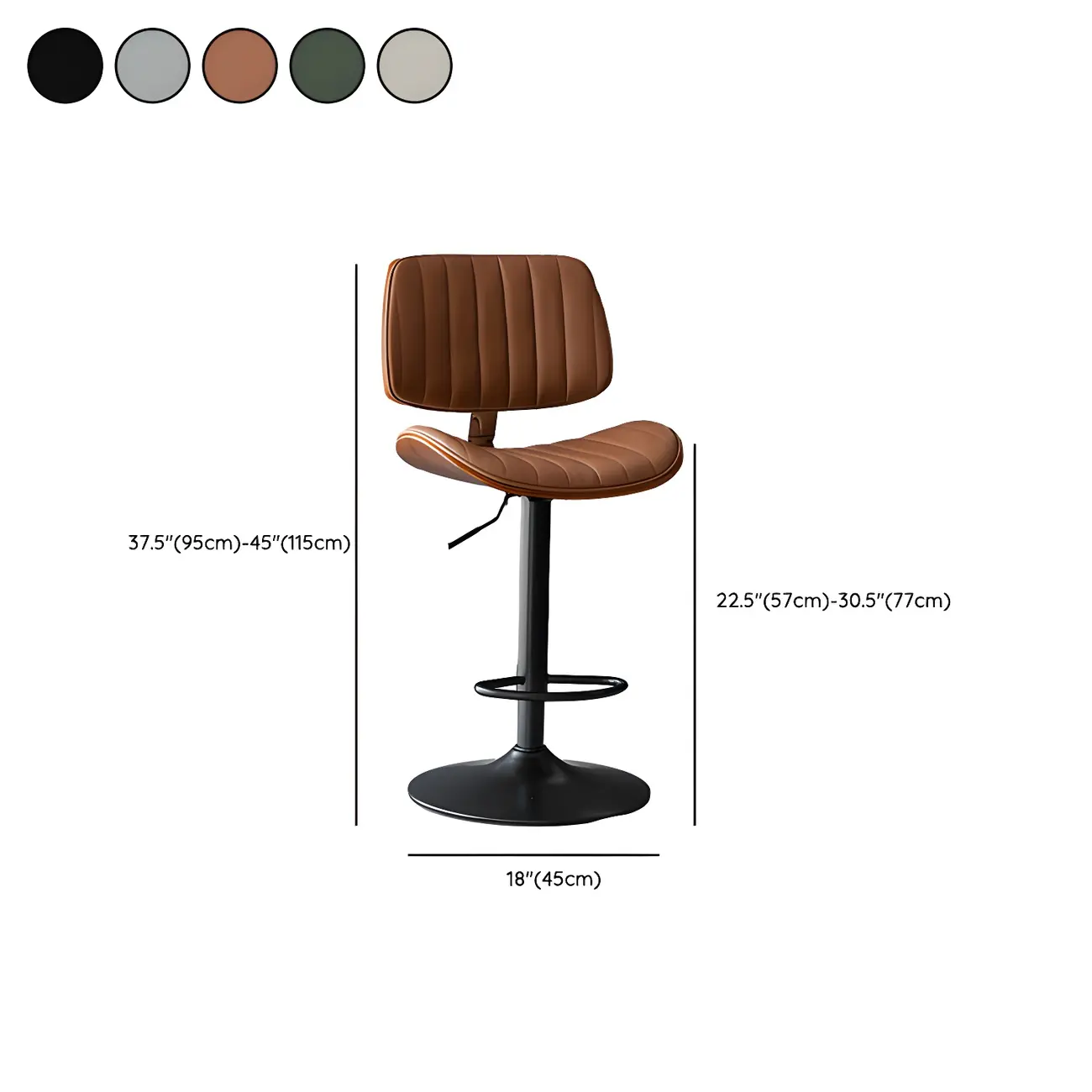 Adjustable Armless Bucket Swivel Leather Bar Stool #size | homeyfad