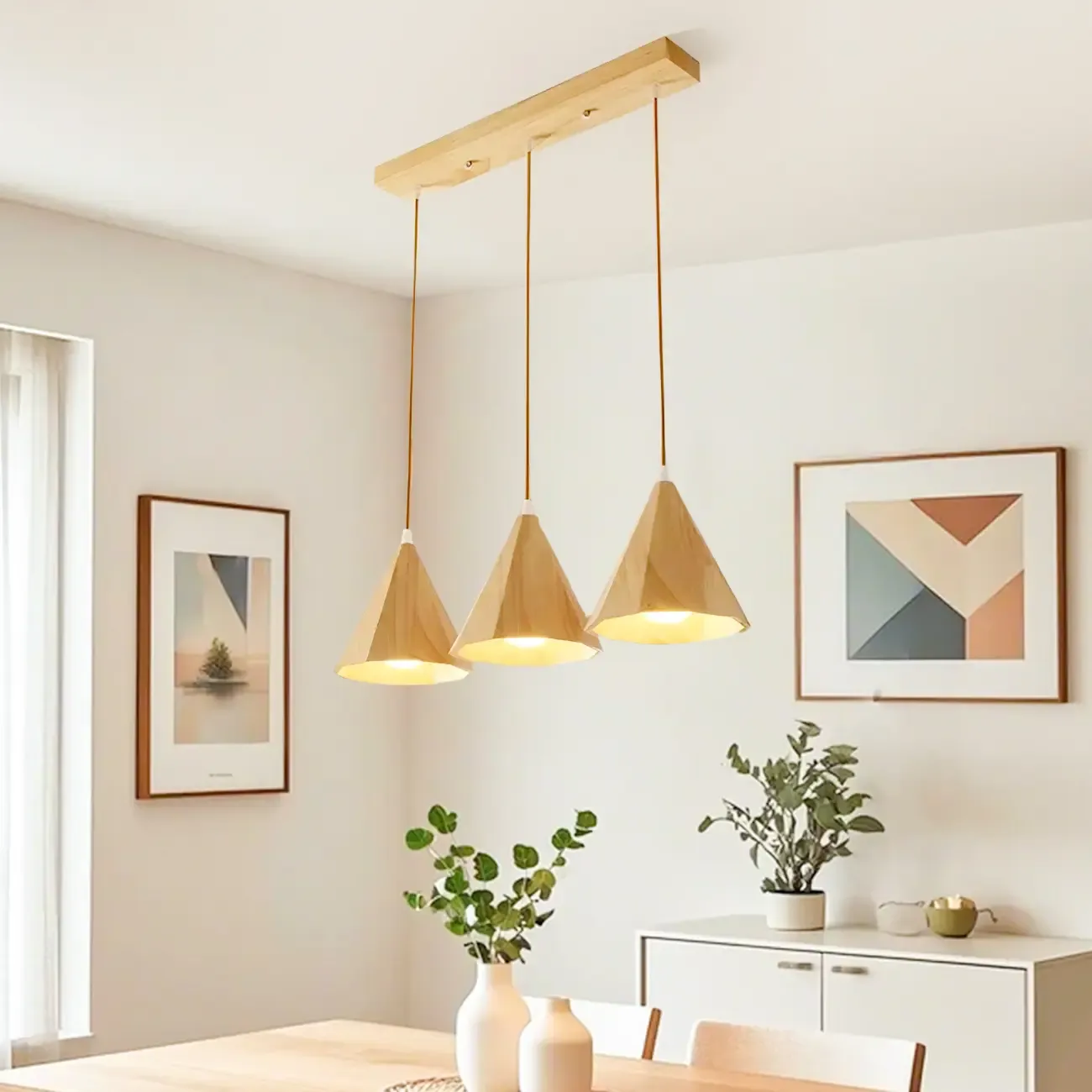 Modern Wood Cone LED Island Pendant Lights for Kitchen Image - 1
