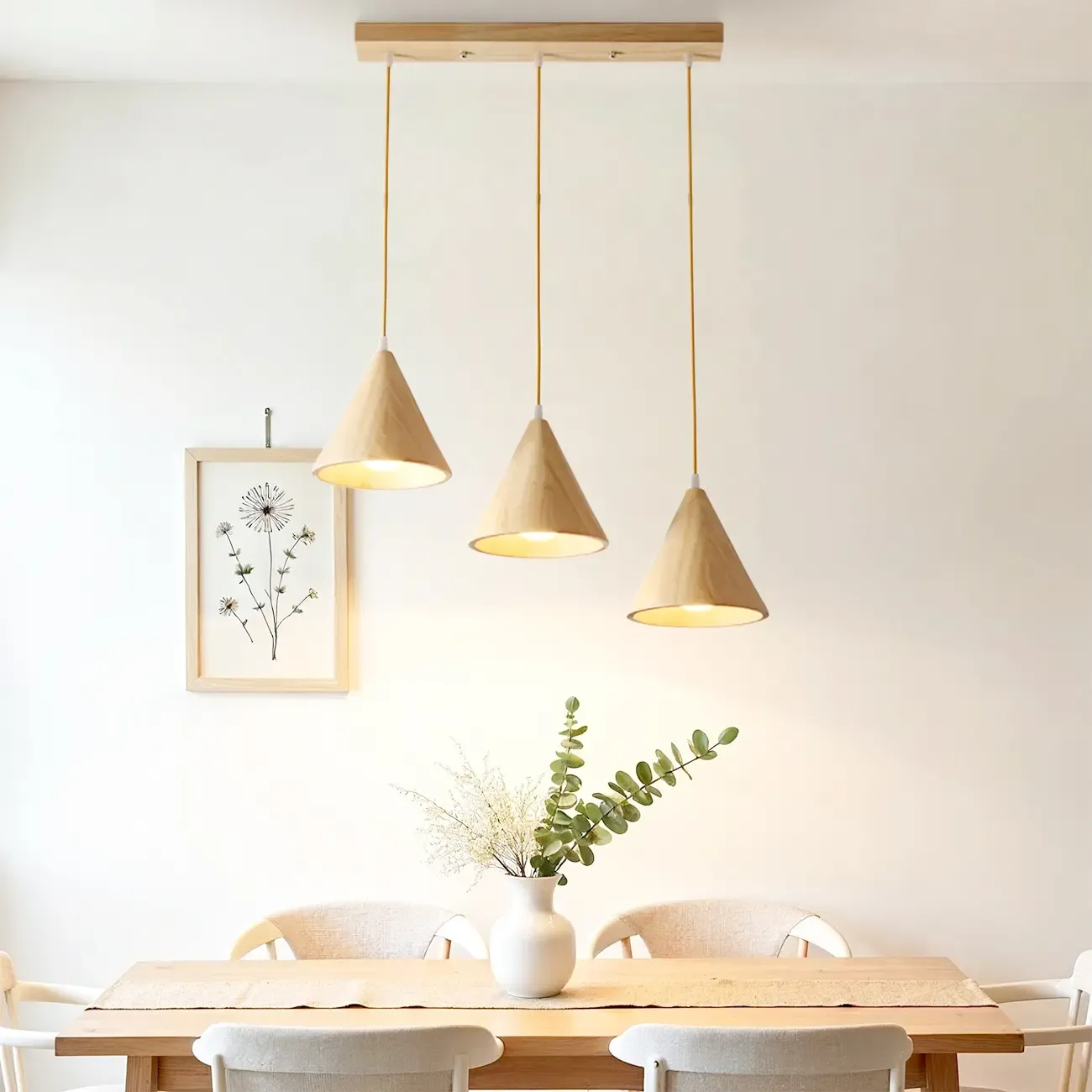 Modern Wood Cone LED Island Pendant Lights for Kitchen Image - 2