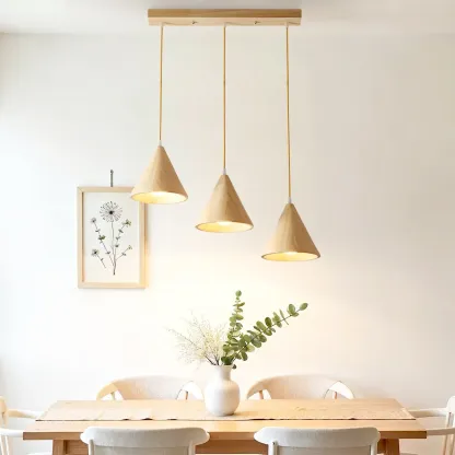 Modern Wood Cone LED Island Pendant Lights for Kitchen Image - 2