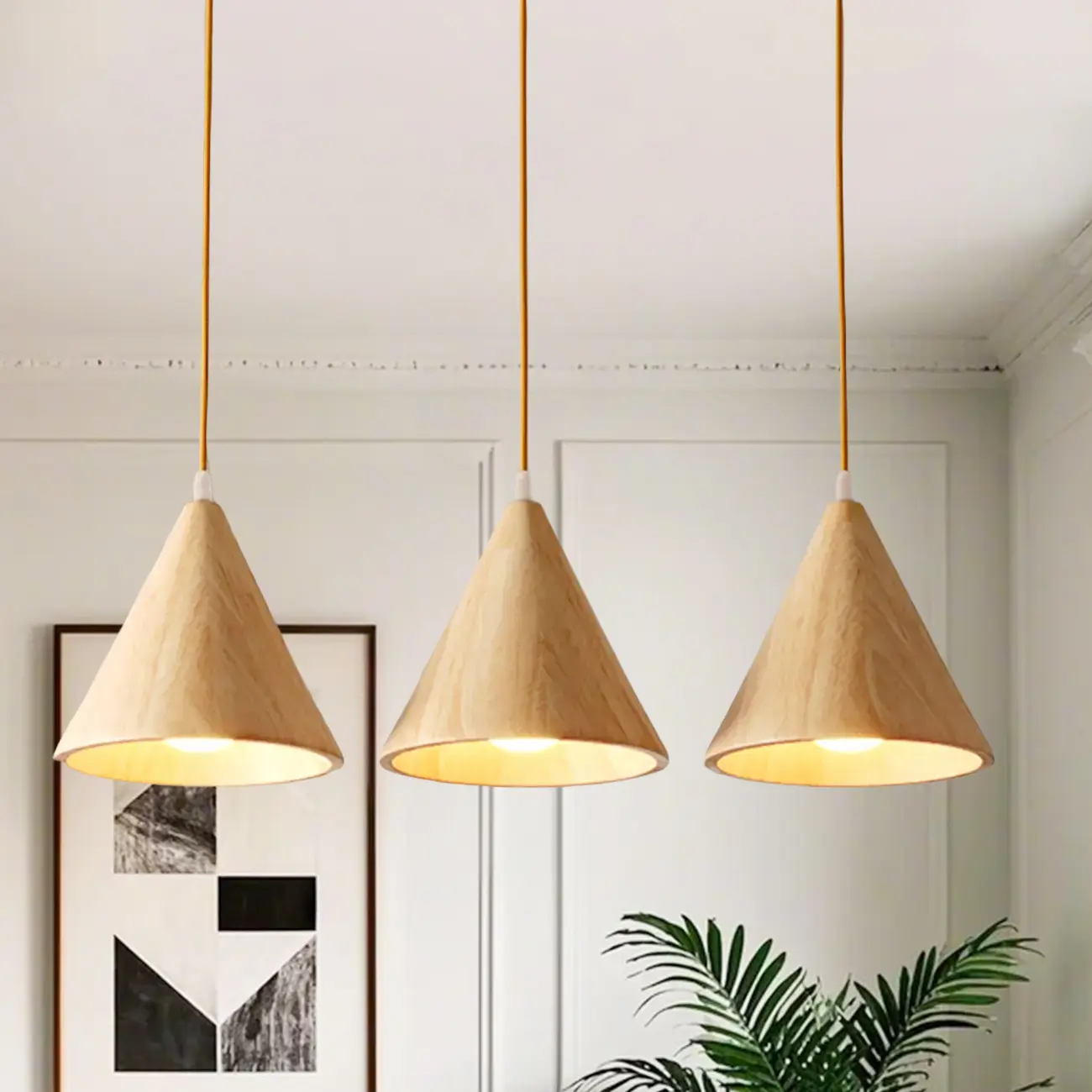 Modern Wood Cone LED Island Pendant Lights for Kitchen Image - 3 | homeyfad