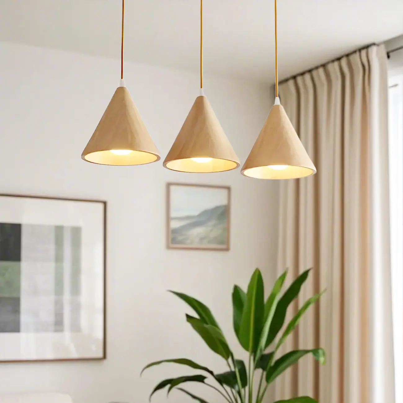 Modern Wood Cone LED Island Pendant Lights for Kitchen Image - 4 | homeyfad