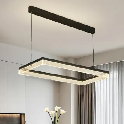 Modern Black Rectangular LED Island Pendant Light Image - 1