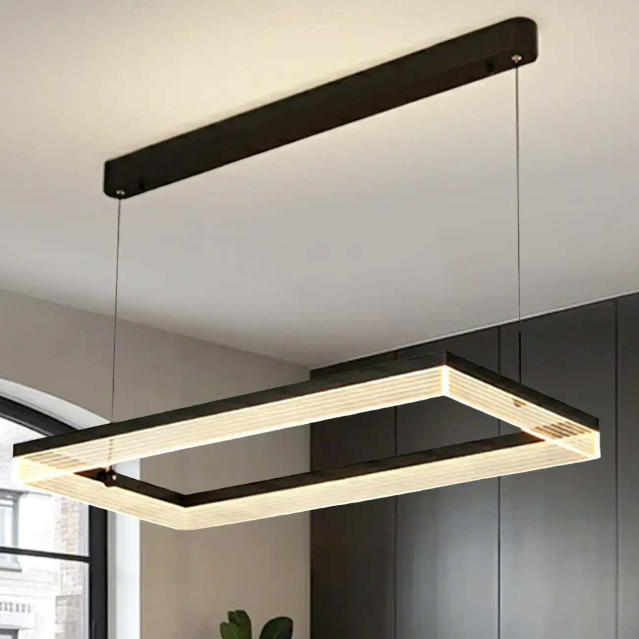 Modern Black Rectangular LED Island Pendant Light Image - 2