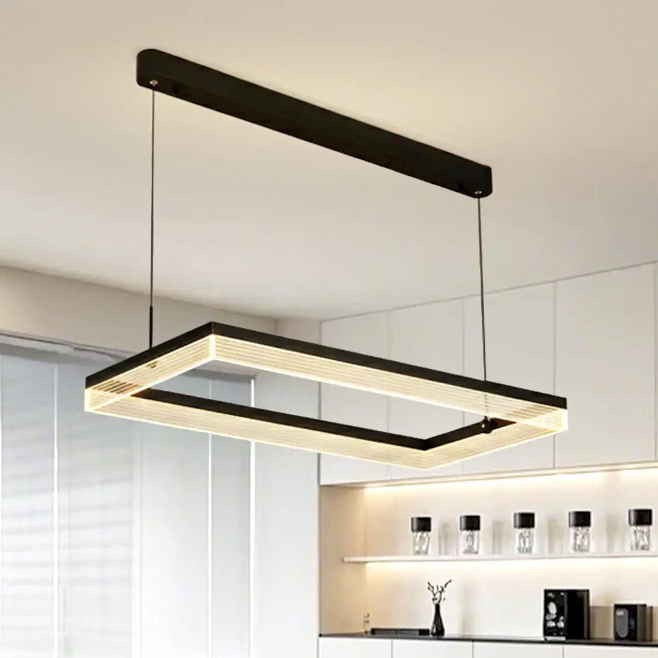 Modern Black Rectangular LED Island Pendant Light Image - 3