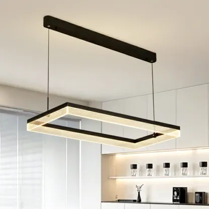 Modern Black Rectangular LED Island Pendant Light Image - 3