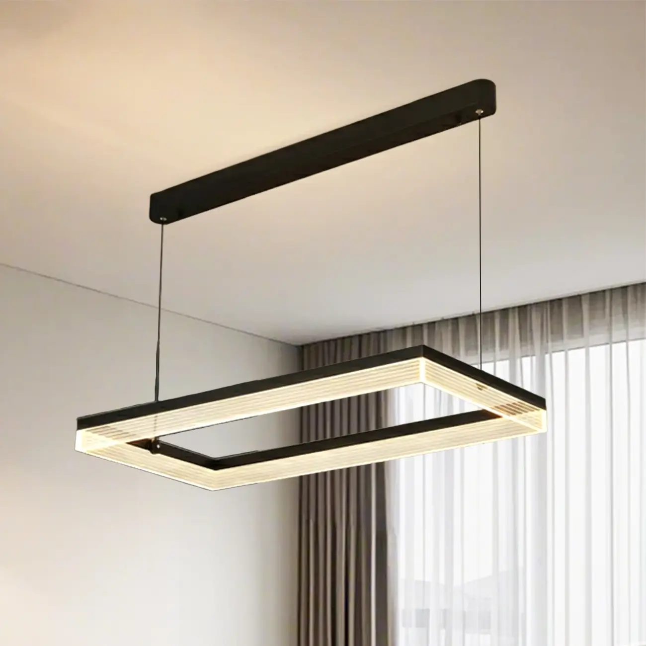 Modern Black Rectangular LED Island Pendant Light Image - 4 | homeyfad