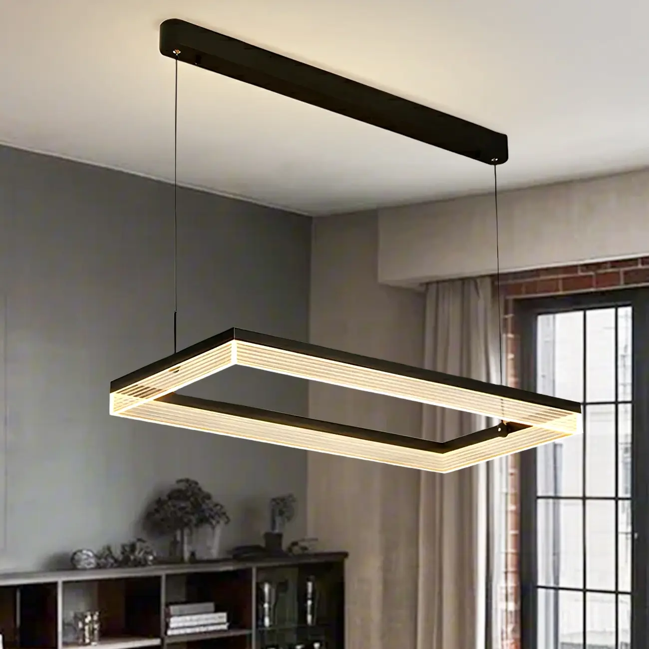 Modern Black Rectangular LED Island Pendant Light Image - 10 | homeyfad