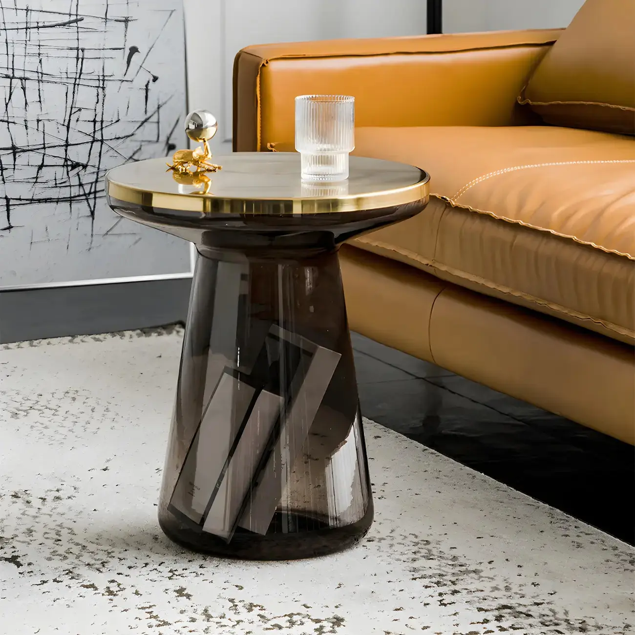 Black Glass End Table with Metal Top for Living Room Image - 1 | homeyfad