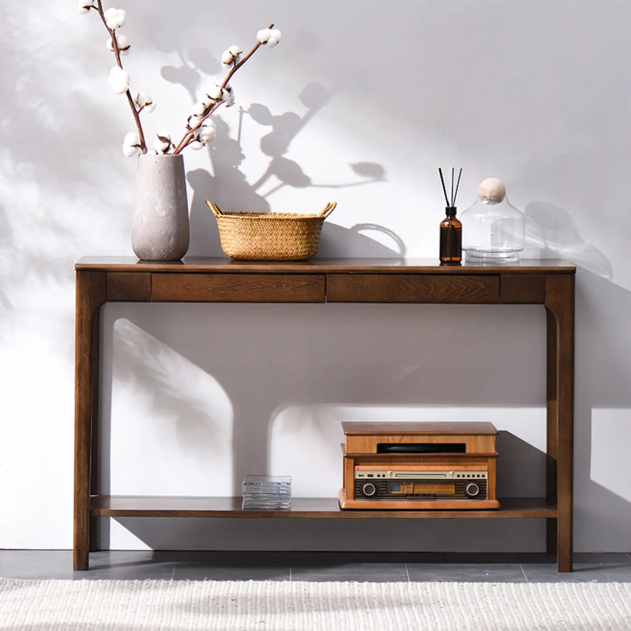 Rectangular Wood Narrow Console Table with Storage Image - 2 | homeyfad