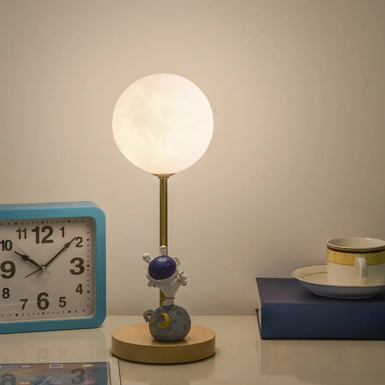 Cute Astronaut Kids Lamp Wood LED for Bedroom Image - 2