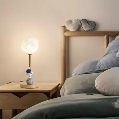 Cute Astronaut Kids Lamp Wood LED for Bedroom Image - 4