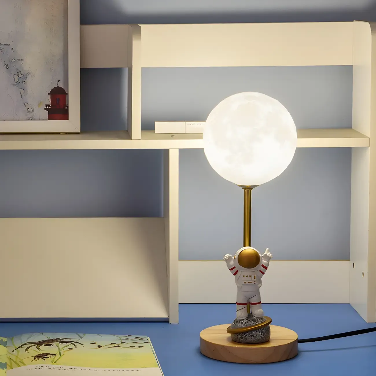 Cute Astronaut Kids Lamp Wood LED for Bedroom Image - 1