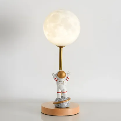 Cute Astronaut Kids Lamp Wood LED for Bedroom Image - 12