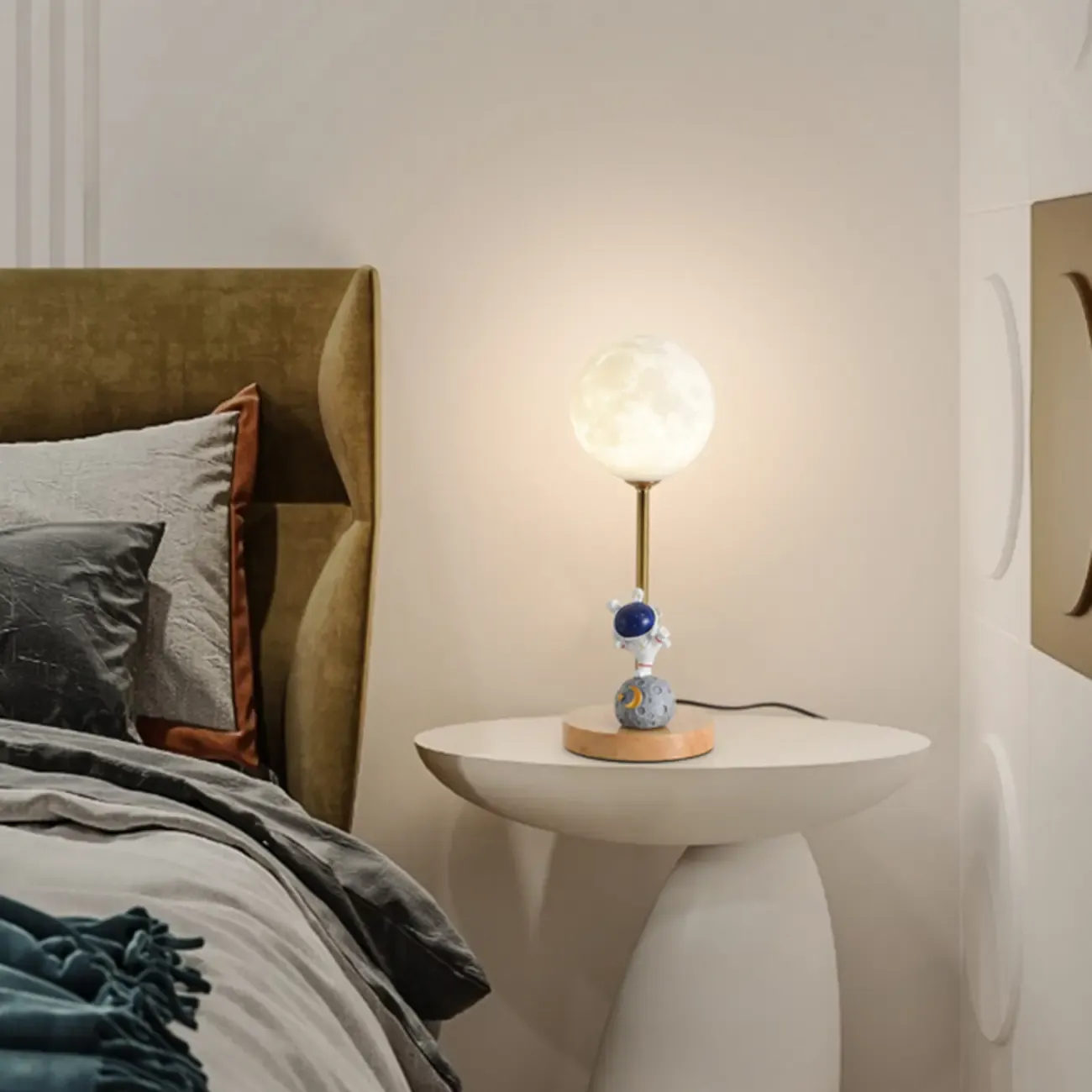 Cute Astronaut Kids Lamp Wood LED for Bedroom Image - 17