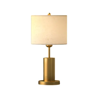Plug-In Gold Metal Fabric Barrel-Shaped Table Lamp Image - 6
