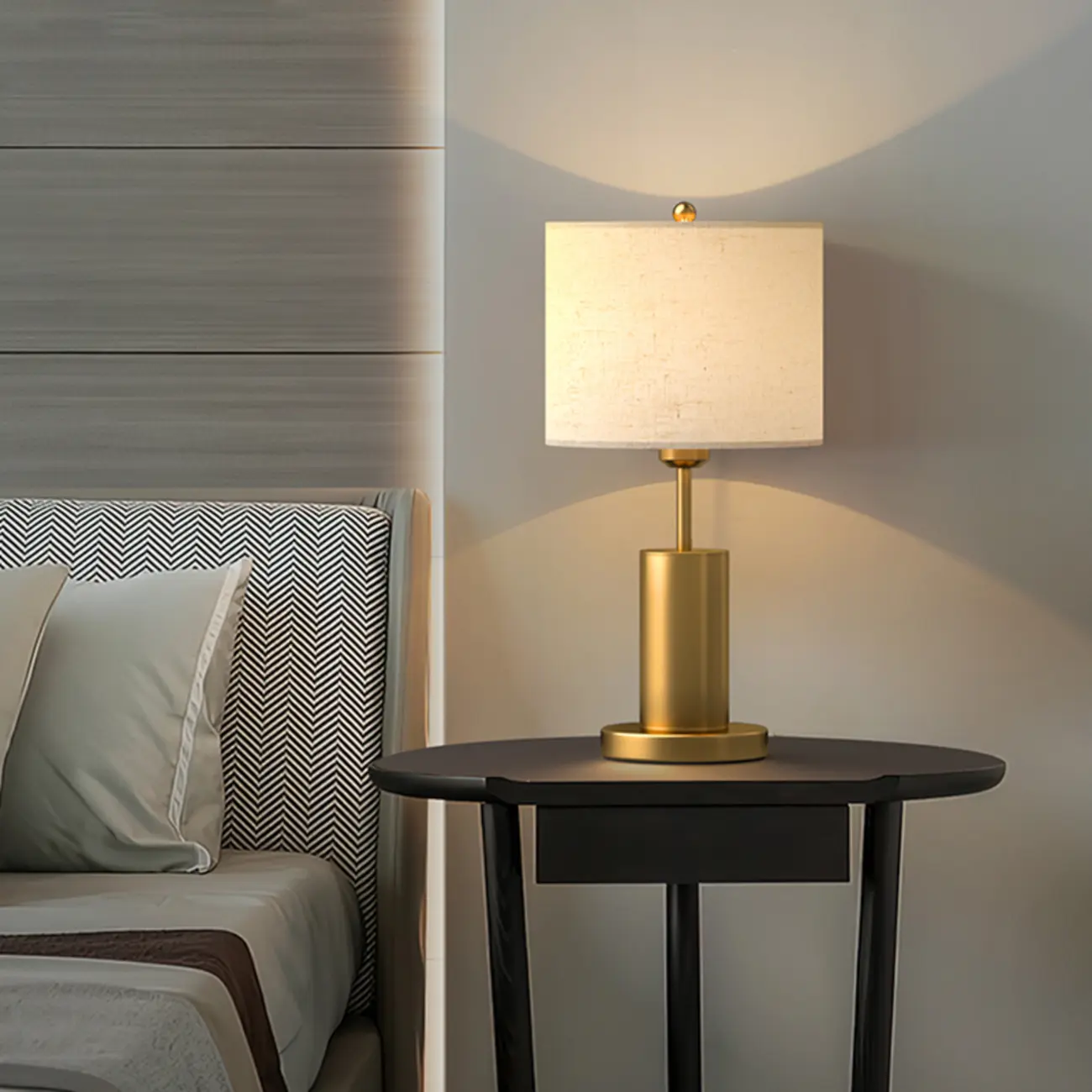 Plug-In Gold Metal Fabric Barrel-Shaped Table Lamp Image - 2 | homeyfad
