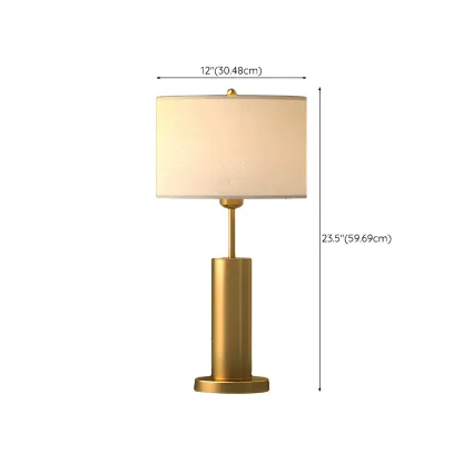 Plug-In Gold Metal Fabric Barrel-Shaped Table Lamp #size