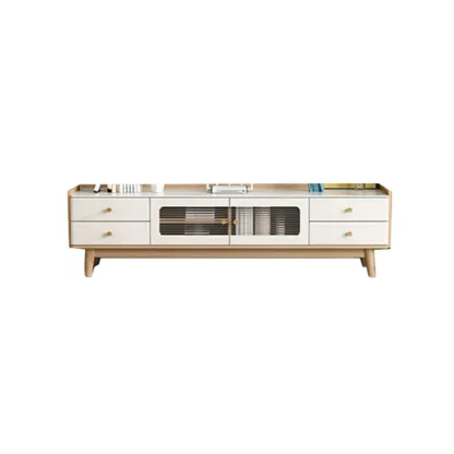 Minimalist Stone TV Stand with Drawers & Wooden Legs for Home Image - 6