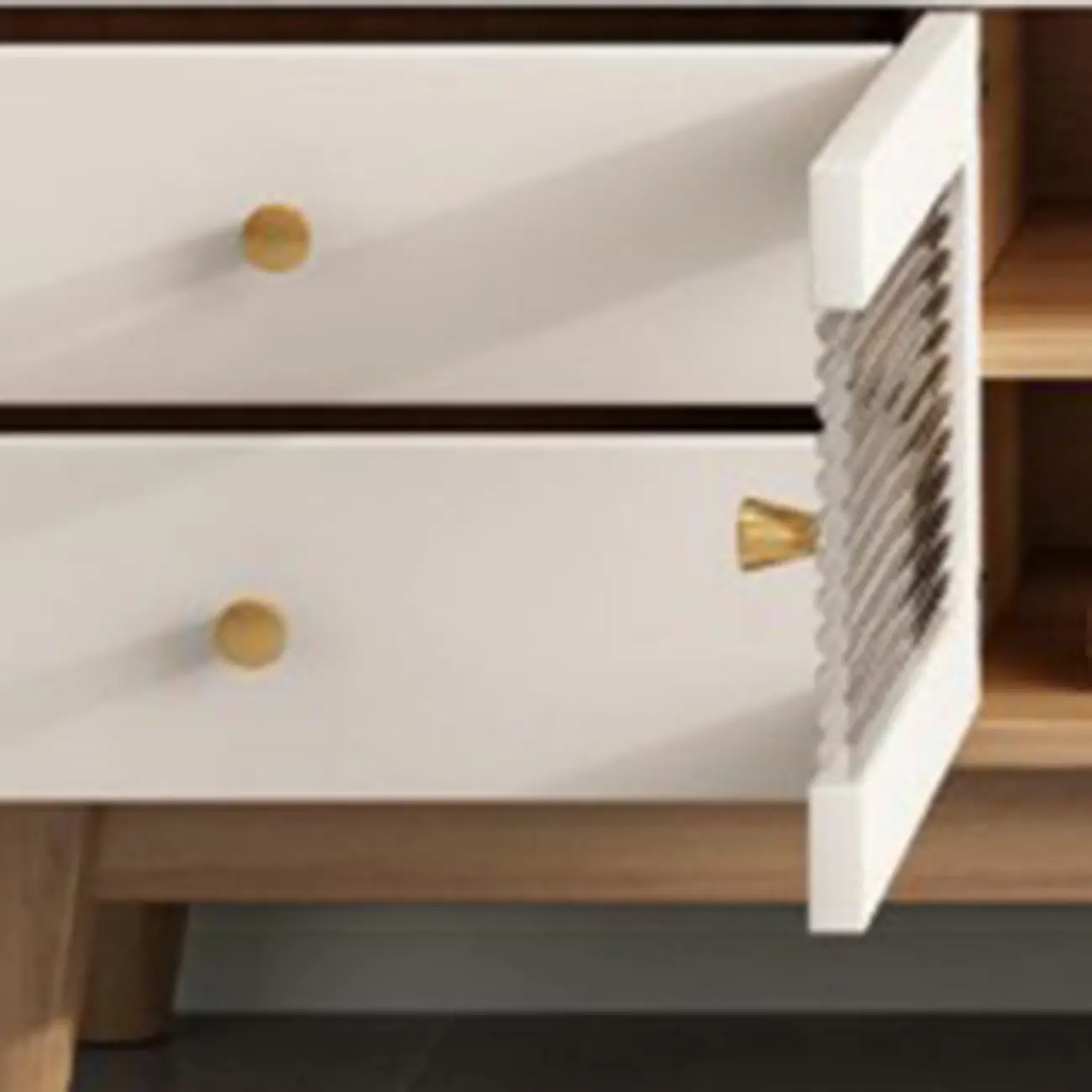 Minimalist Stone TV Stand with Drawers & Wooden Legs for Home Image - 9 | homeyfad