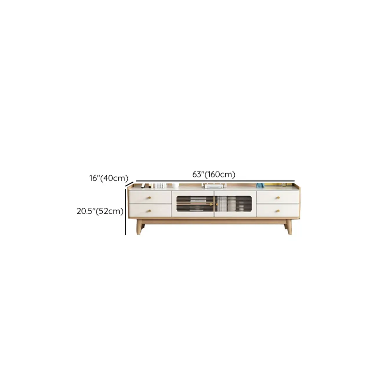 Minimalist Stone TV Stand with Drawers & Wooden Legs for Home Image - 14