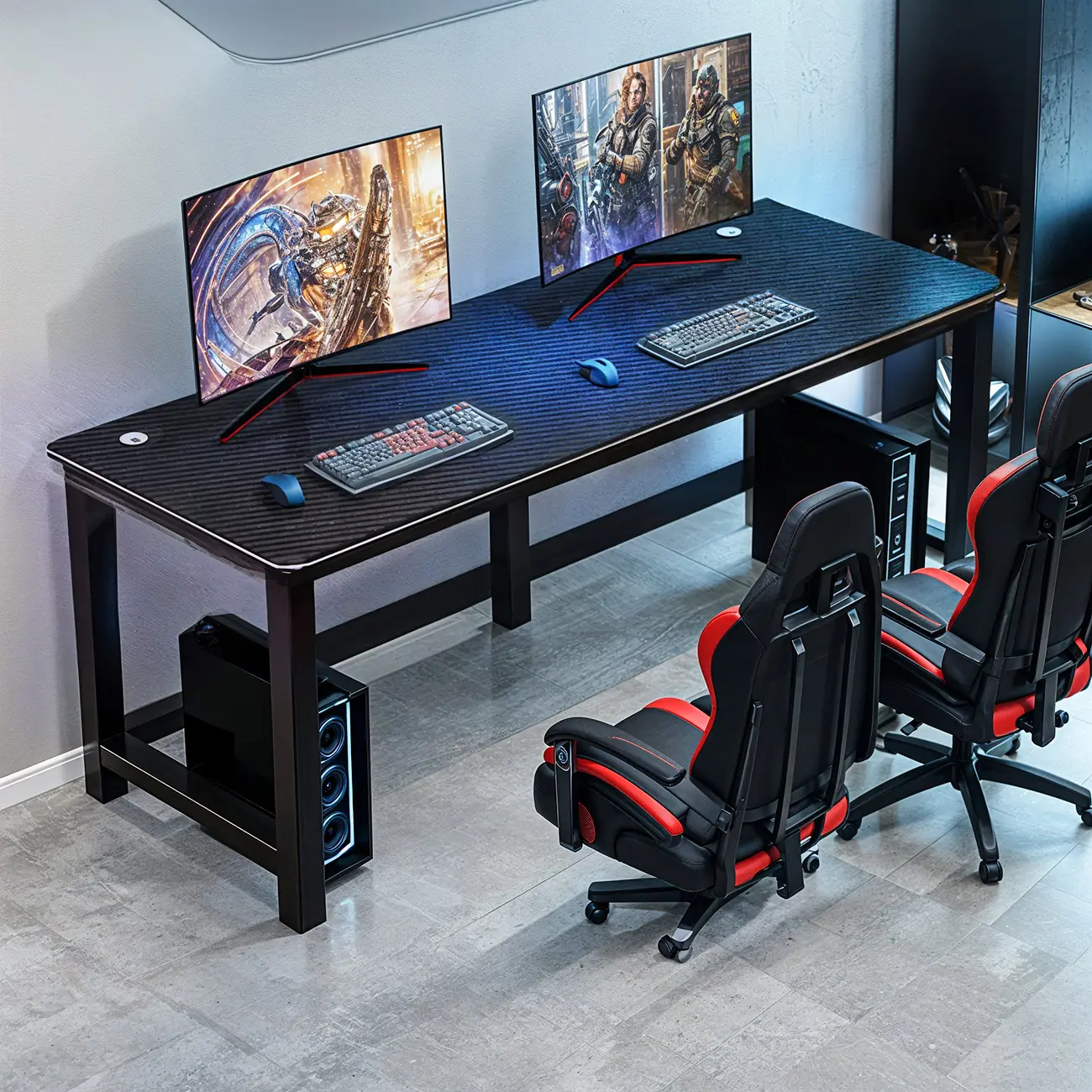 Long Modern Black Metal Gaming Desk for 2 Seater Image - 1 | homeyfad