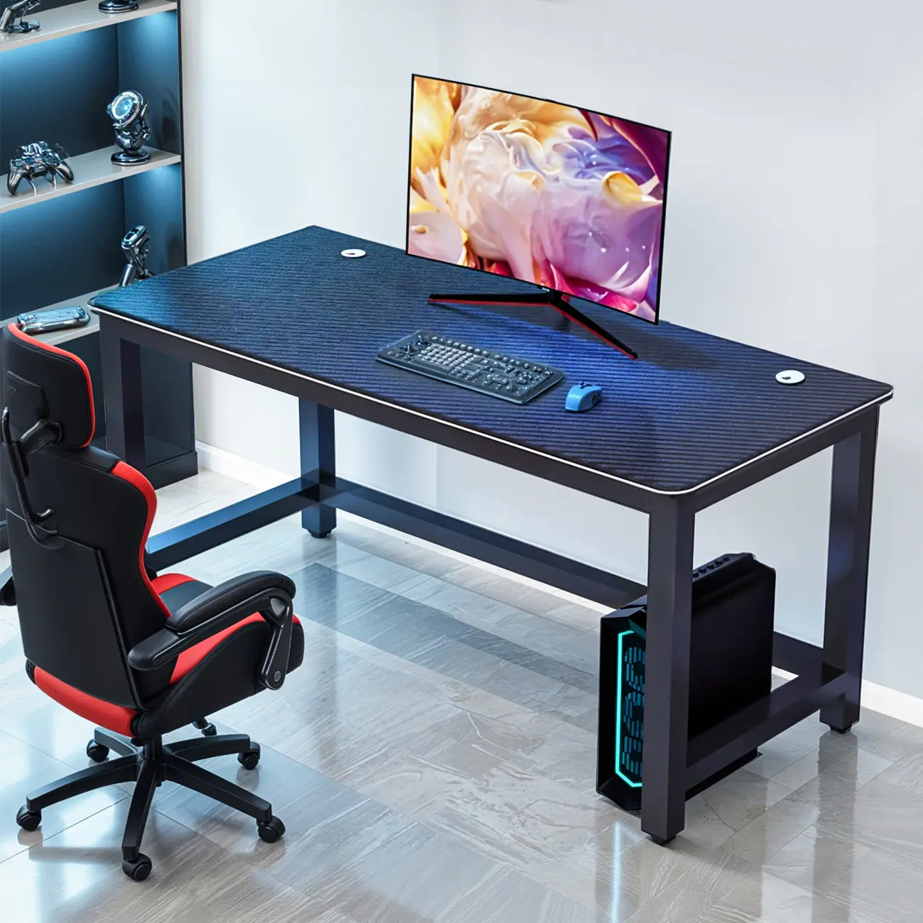 Long Modern Black Metal Gaming Desk for 2 Seater Image - 2 | homeyfad