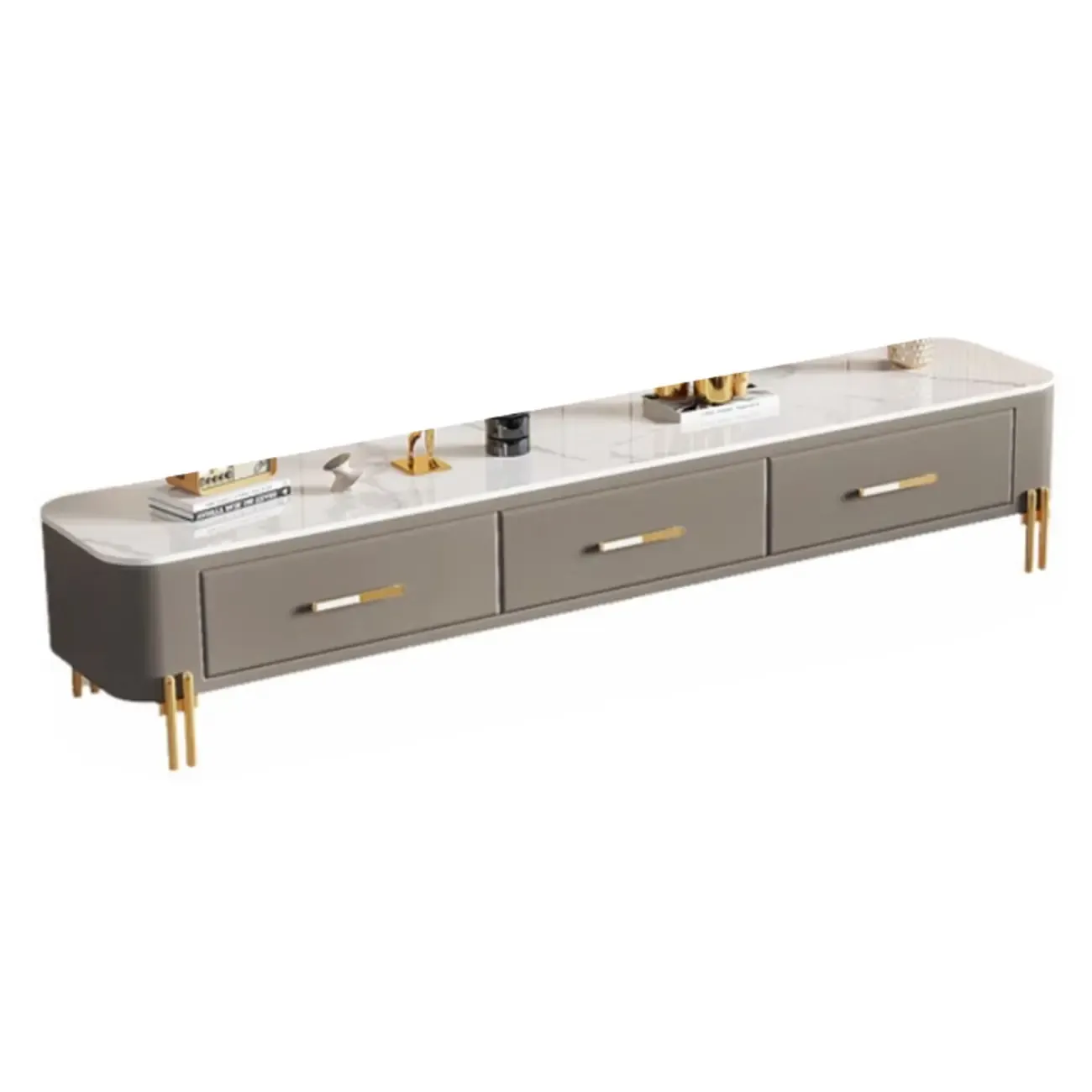 Modern Stone TV Stand with Open Storage and Legs for Home Image - 5
