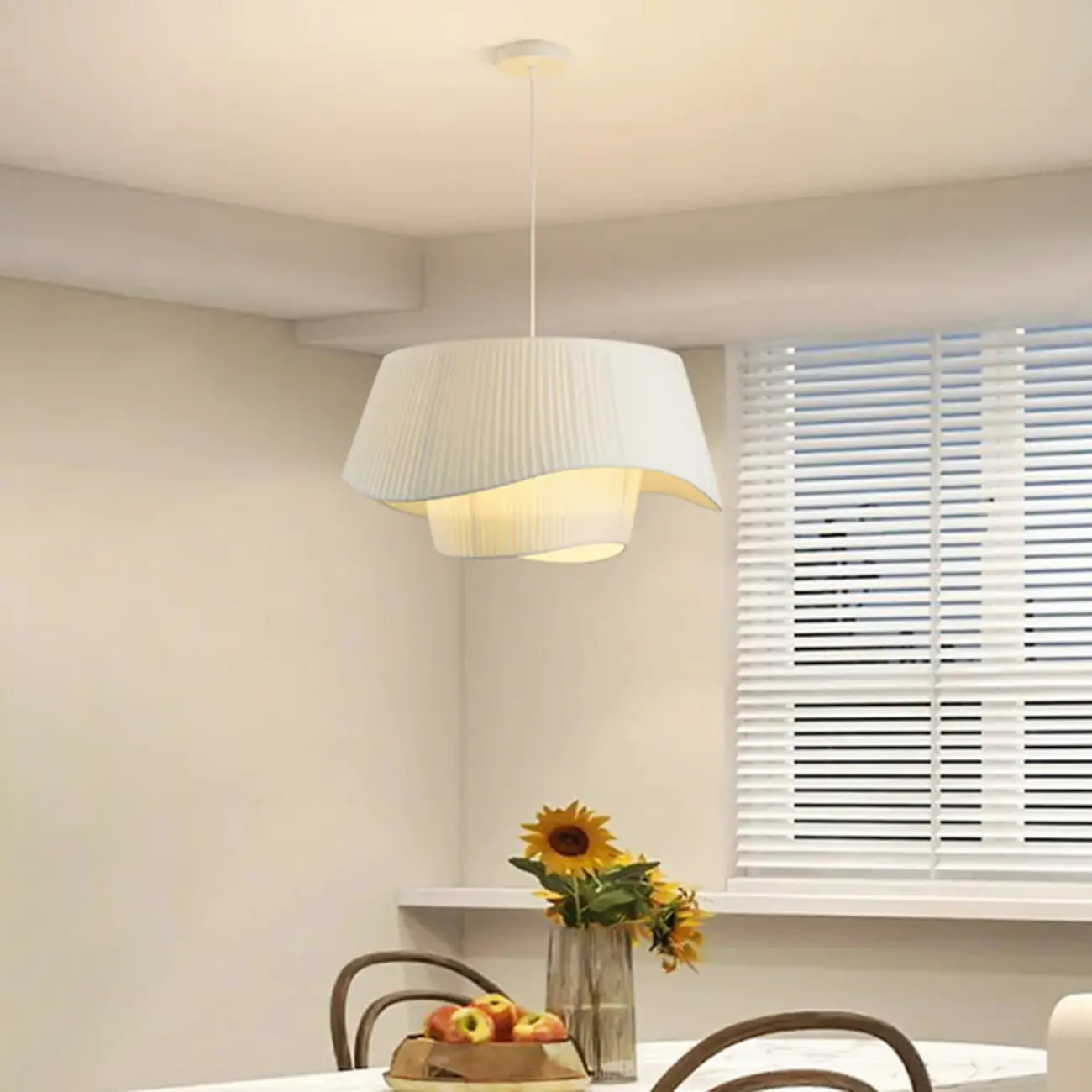 White Fabric Wave Pendant Modern Ceiling Lamp Image - 4 | homeyfad