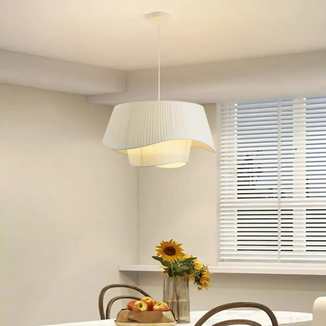White Fabric Wave Pendant Modern Ceiling Lamp Image - 4