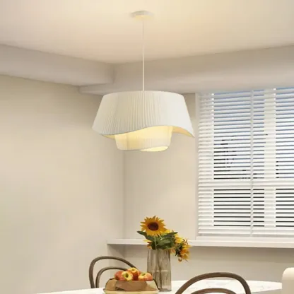 White Fabric Wave Pendant Modern Ceiling Lamp Image - 4
