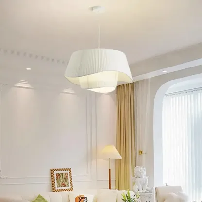 White Fabric Wave Pendant Modern Ceiling Lamp Image - 5