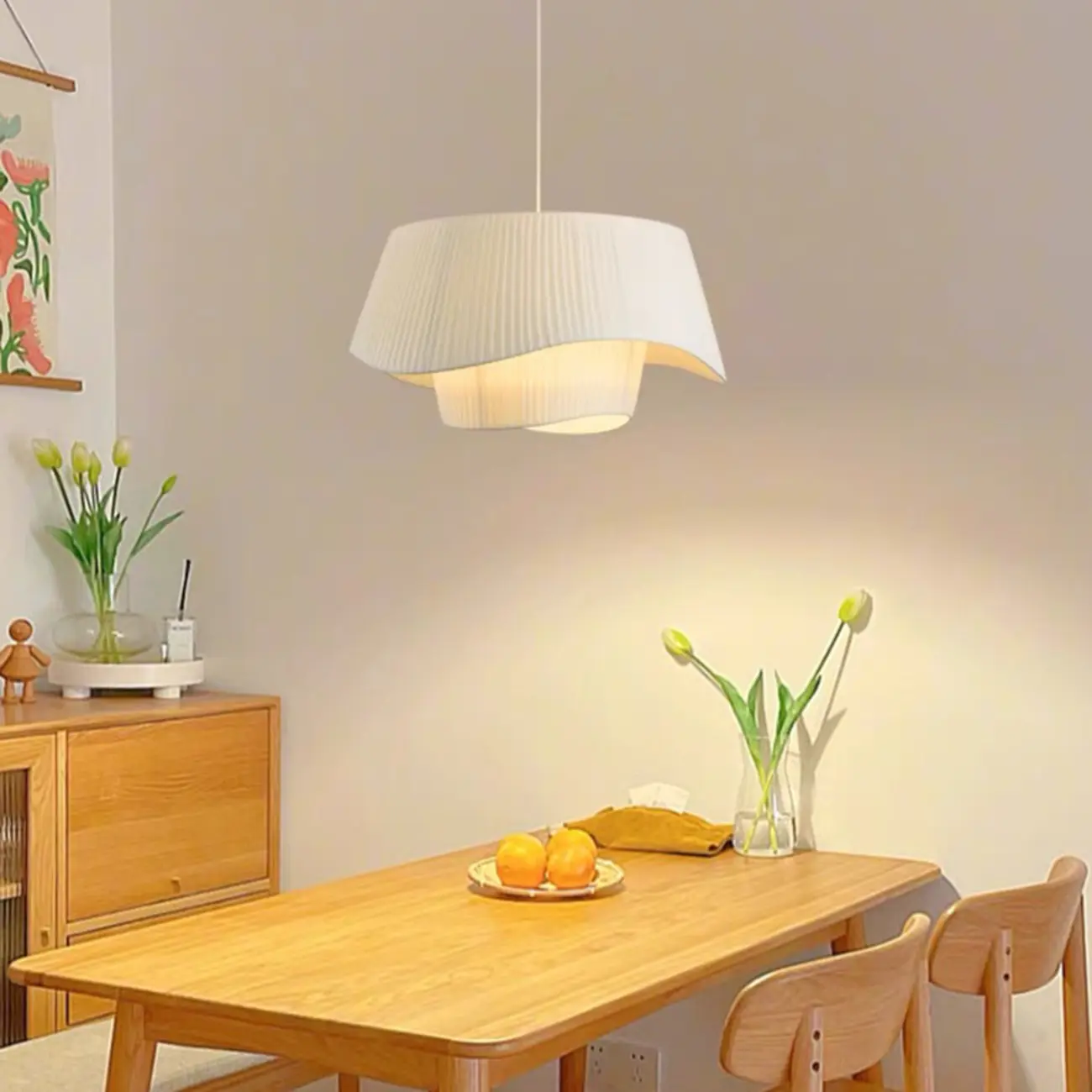 White Fabric Wave Pendant Modern Ceiling Lamp Image - 6 | homeyfad