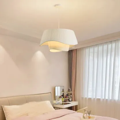 White Fabric Wave Pendant Modern Ceiling Lamp Image - 7