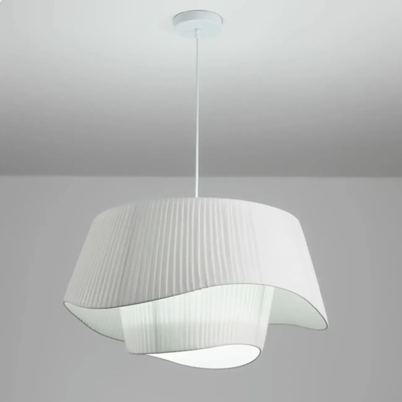 White Fabric Wave Pendant Modern Ceiling Lamp Image - 10