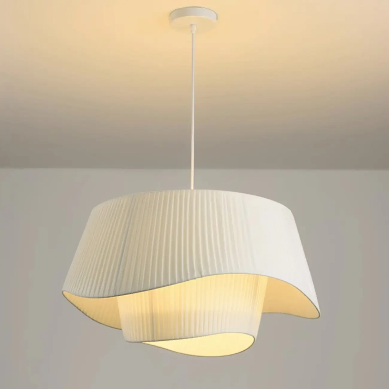 White Fabric Wave Pendant Modern Ceiling Lamp Image - 11 | homeyfad